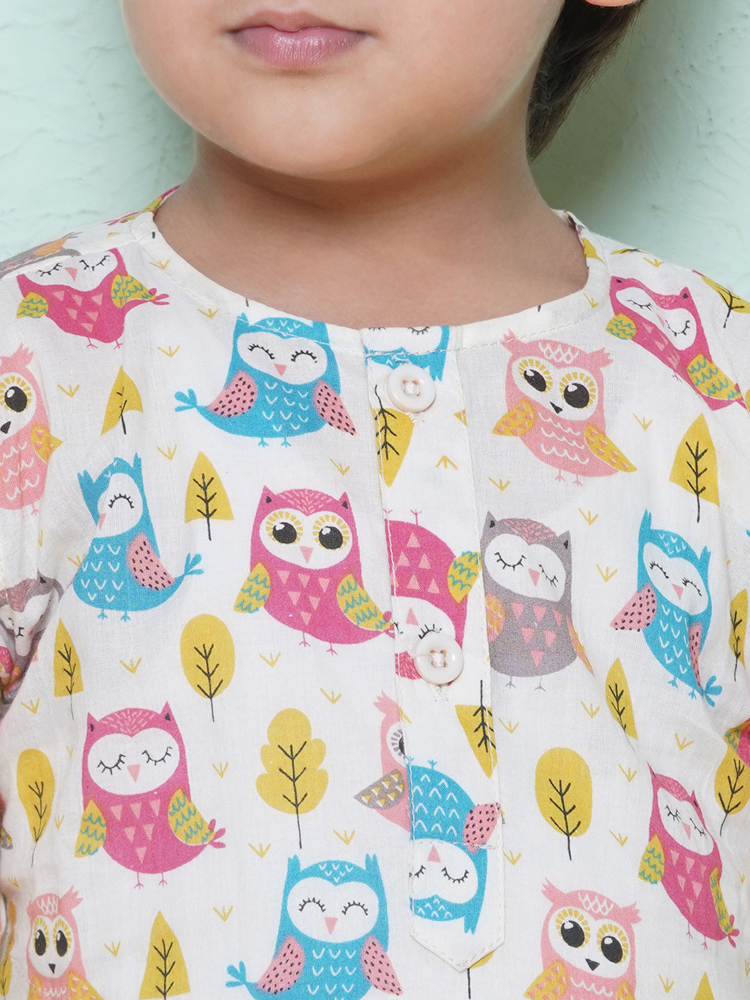 Kids Boys Teal Owl Print Cotton Dhoti Set - AJ Dezines