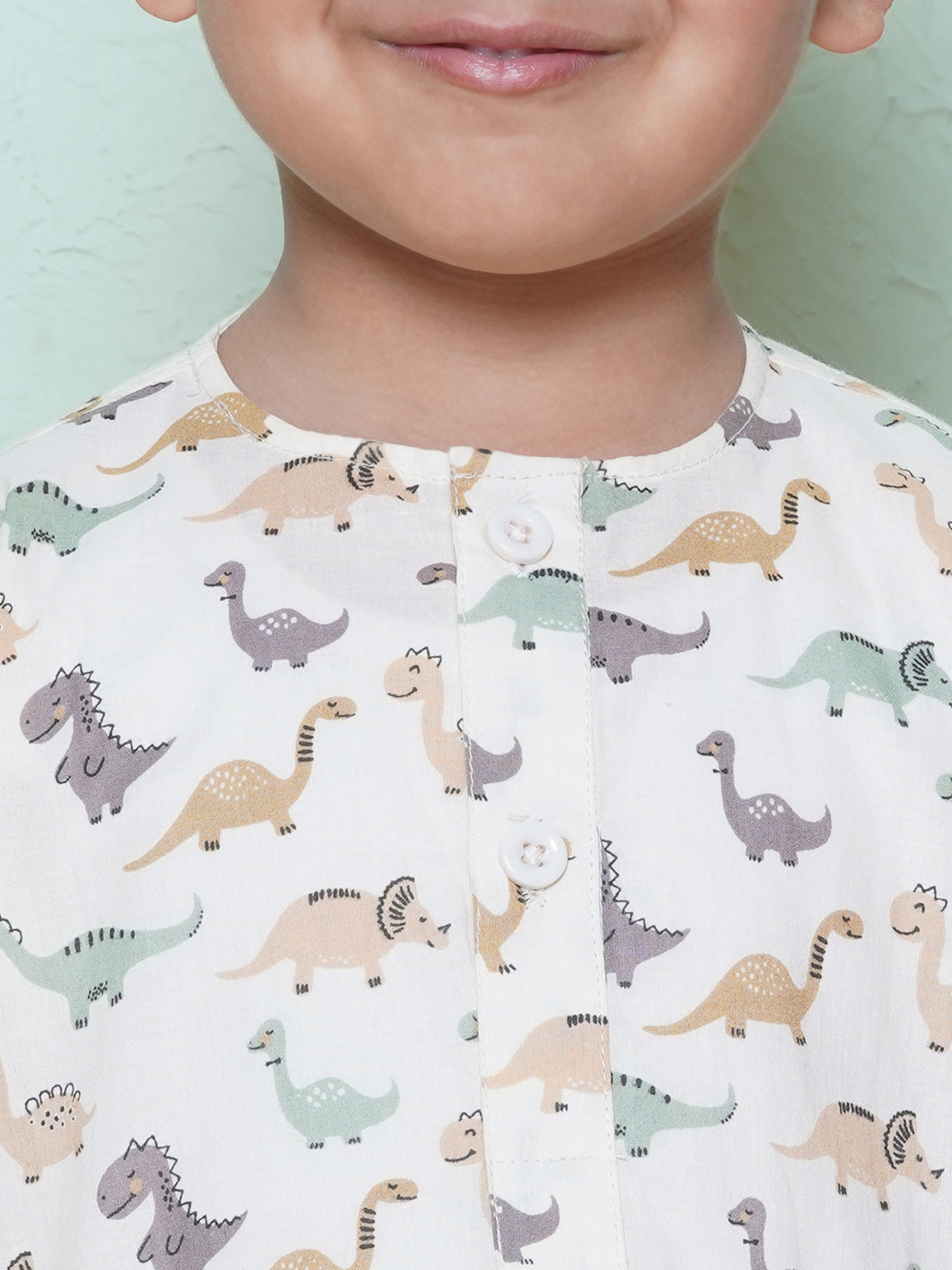 Kids Boys Pista Dino Print Cotton Dhoti Set - AJ Dezines