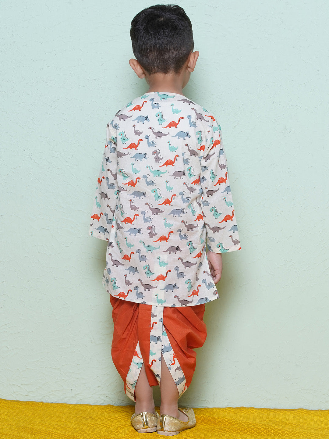 Kids Boys Rust Dino Print Cotton Dhoti Set - AJ Dezines