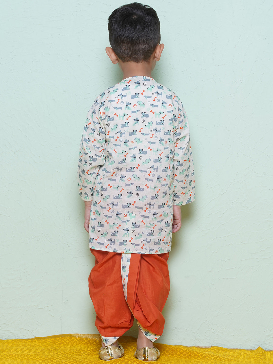 Kids Boys Rust Animal Print Cotton Dhoti Set - AJ Dezines