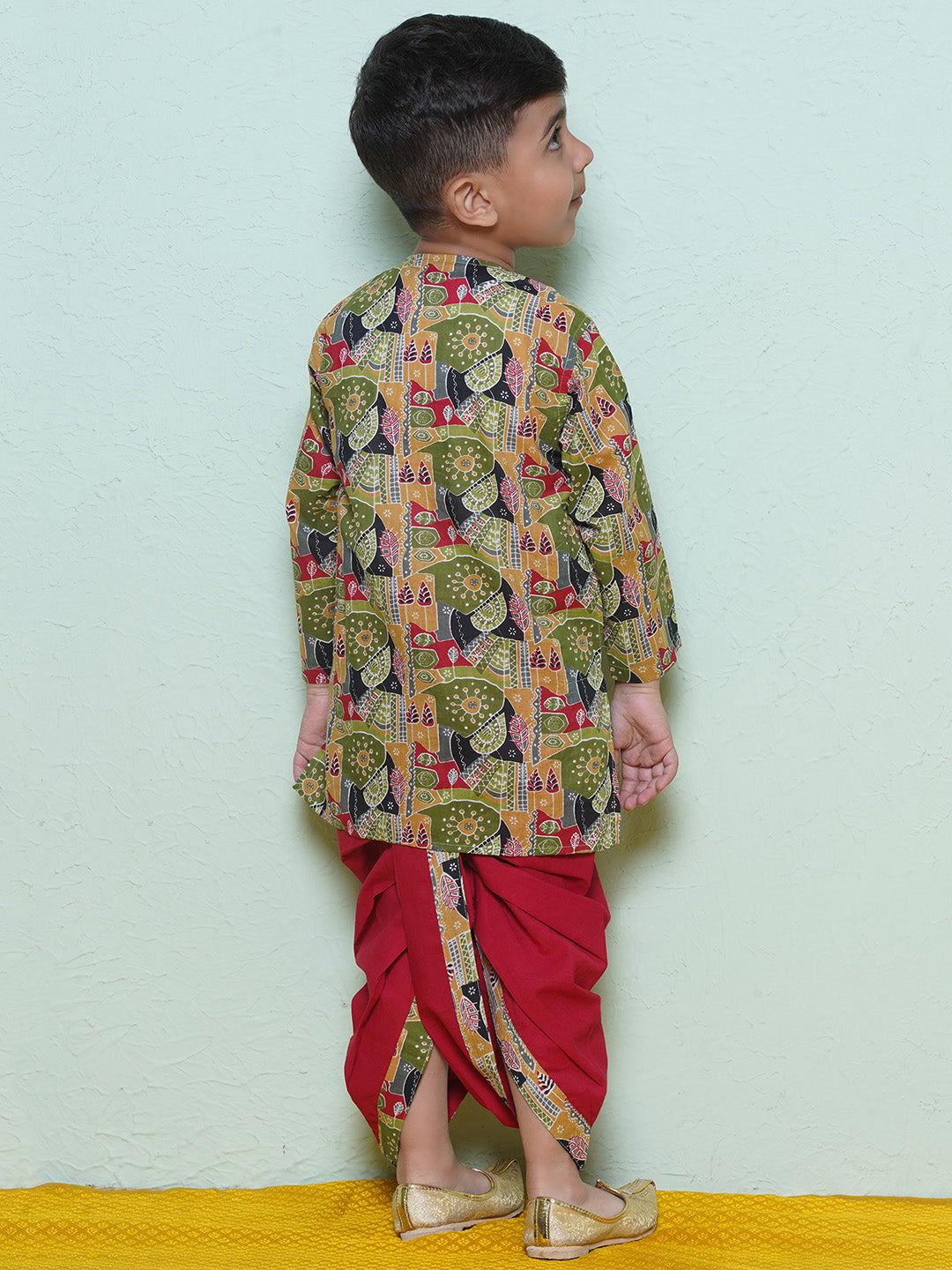 Kids Boys Red Abstract Print Cotton Dhoti Set - AJ Dezines