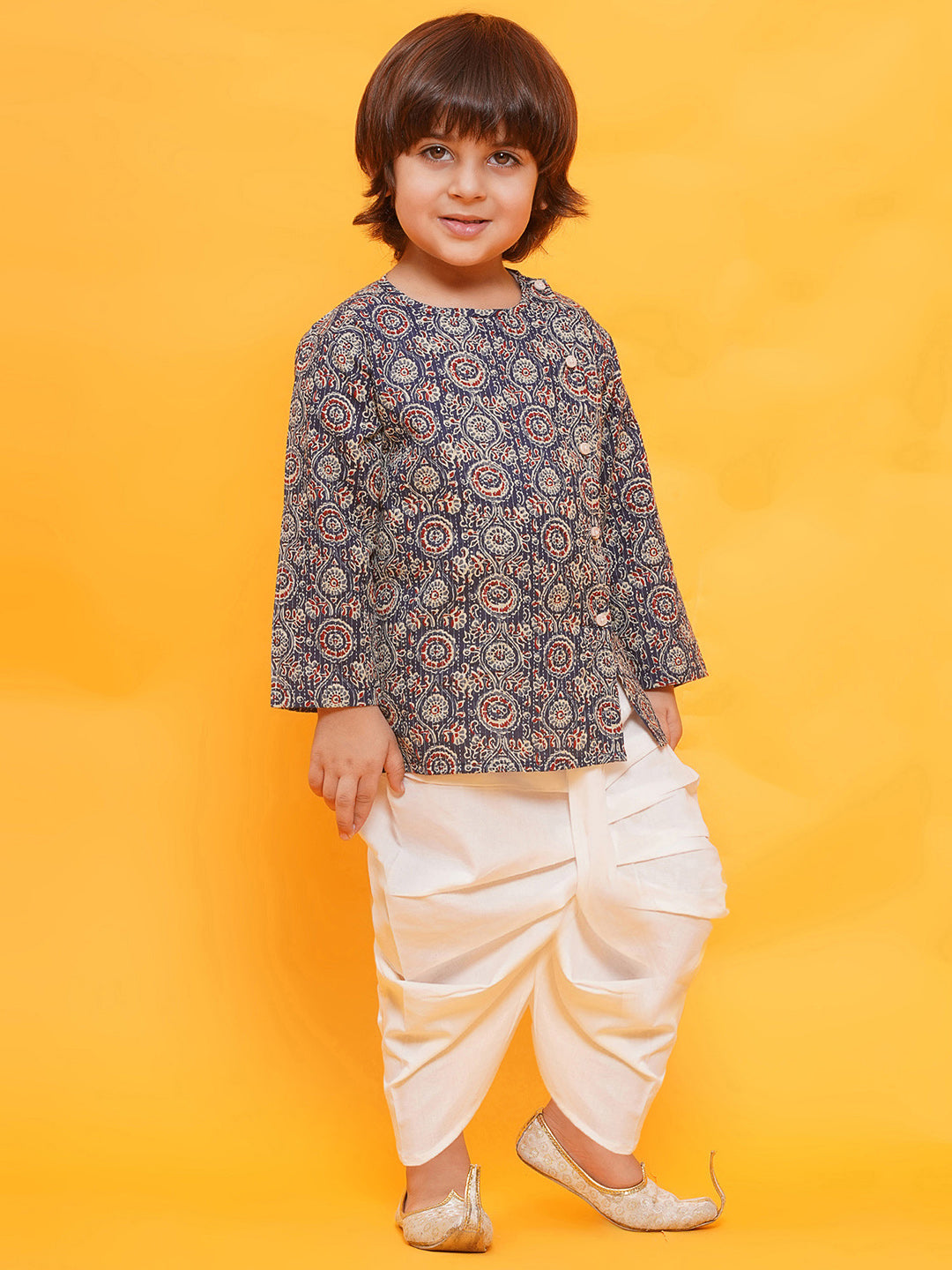 Holi Blue Pure Cotton Full sleeves Abstract Print Dhoti Set for Boys - AJ Dezines
