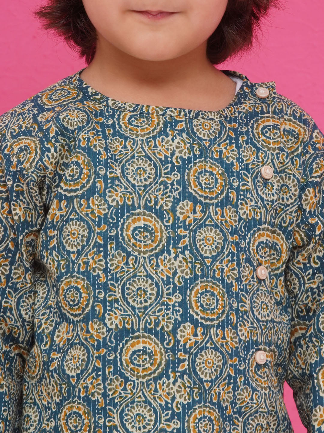 Holi Turquoise Pure Cotton Full sleeves Abstract Print Dhoti Set for Boys - AJ Dezines