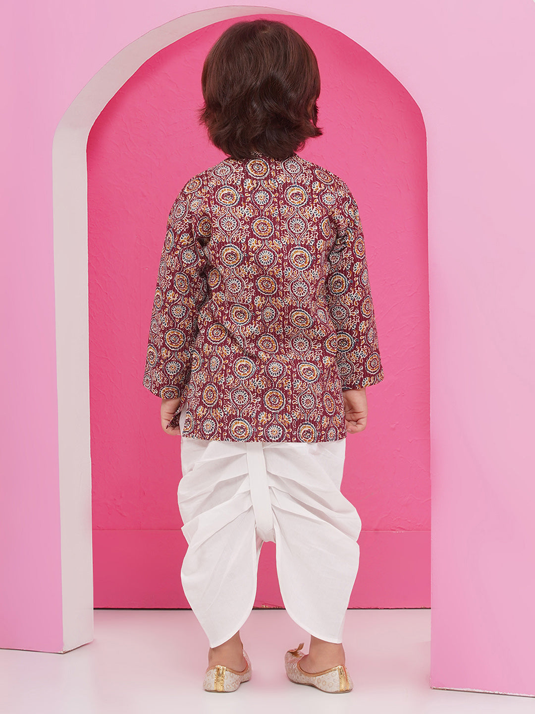 WINE Pure Cotton Full sleeves Abstract Print Dhoti Set for Boys - AJ Dezines