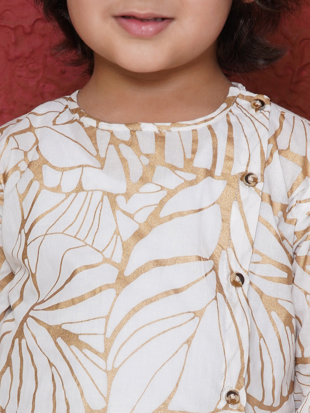 WHITE Cotton Full sleeves Golden Leaves Print Dhoti Set for Boys - AJ Dezines