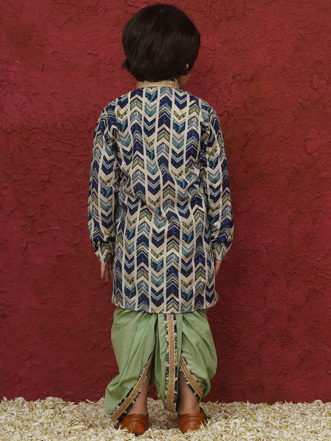 Pista Cotton Full sleeves Abstract Print Dhoti Kurta for Boys - AJ Dezines