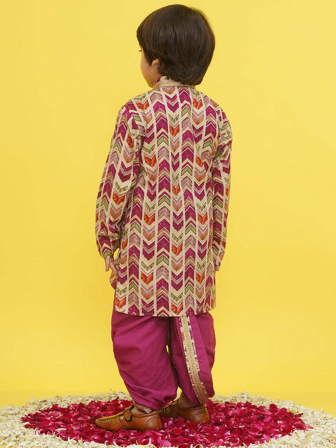 Purple Cotton Full sleeves Abstract Print Dhoti Kurta for Boys - AJ Dezines