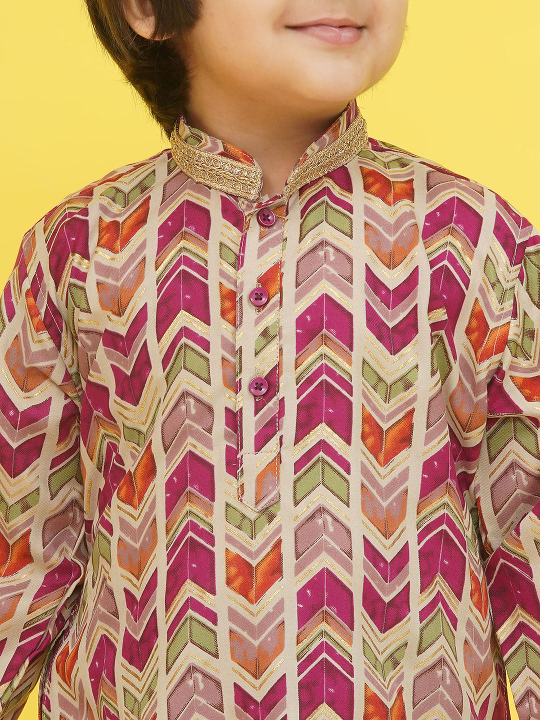 Purple Cotton Full sleeves Abstract Print Dhoti Kurta for Boys - AJ Dezines