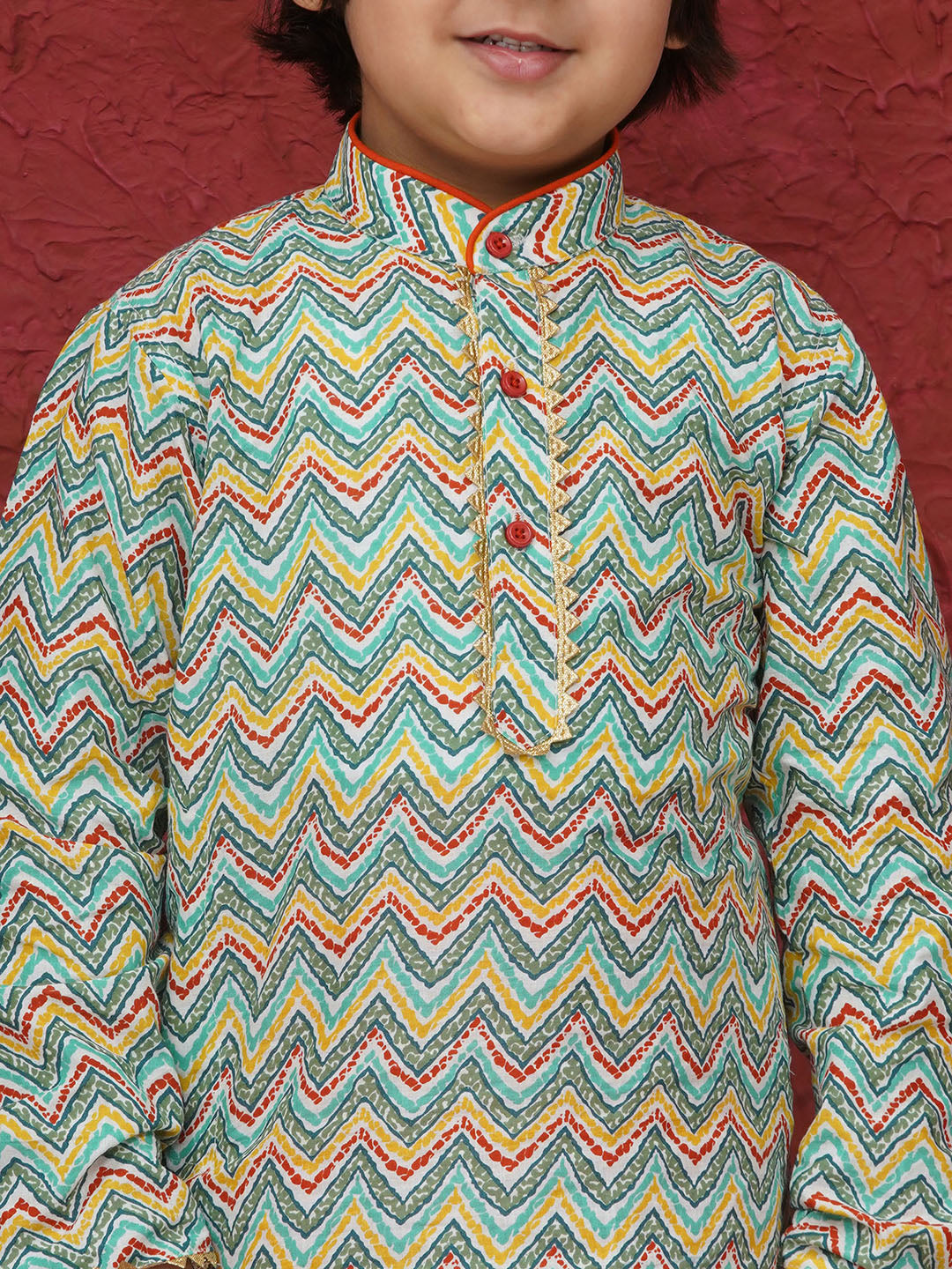 Orange Cotton Full sleeves Zig-zag print Dhoti Kurta for Boys - AJ Dezines