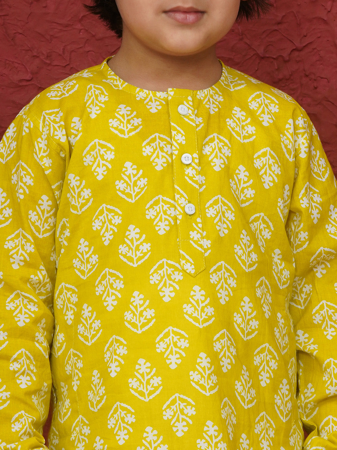 Yellow Cotton Full sleeves Floral Print Dhoti Kurta for Boys - AJ Dezines