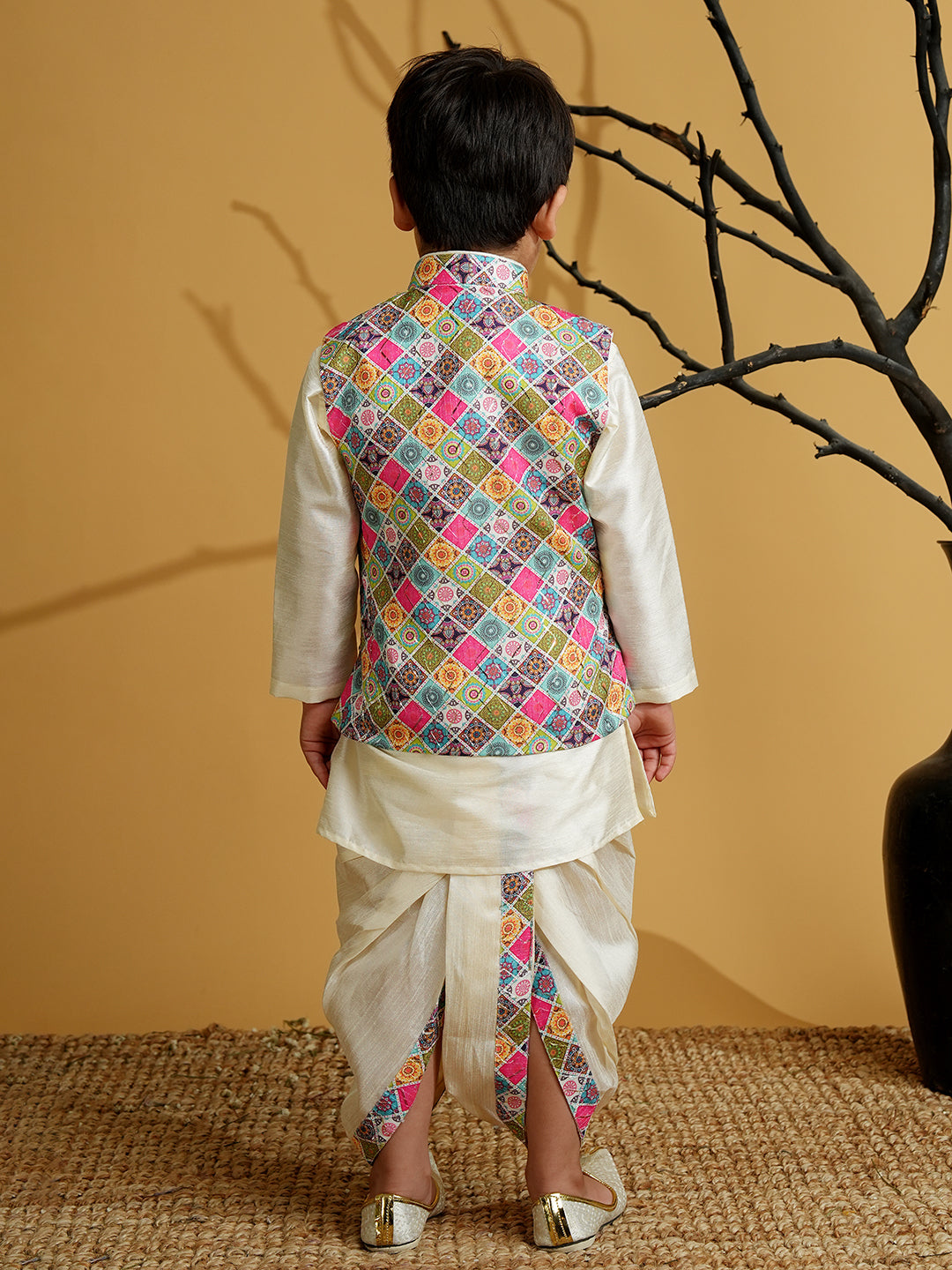 Multi Color Silk Blend Full Sleeves Embroidered Dhoti Set - AJ Dezines