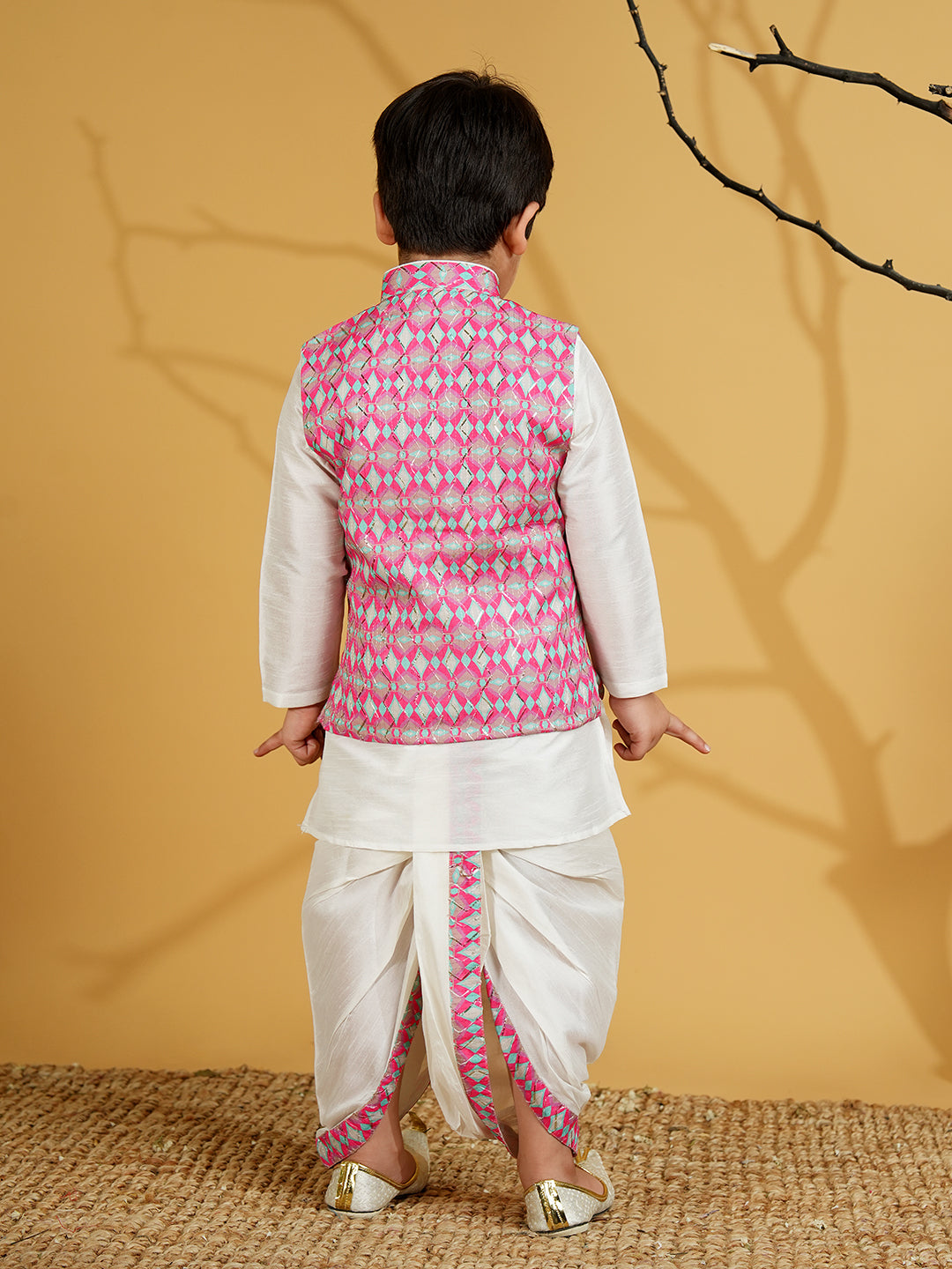 Pink Silk Blend Full Sleeves Embroidered Dhoti Set - AJ Dezines