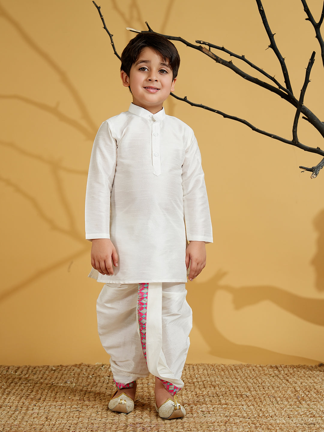 Pink Silk Blend Full Sleeves Embroidered Dhoti Set - AJ Dezines