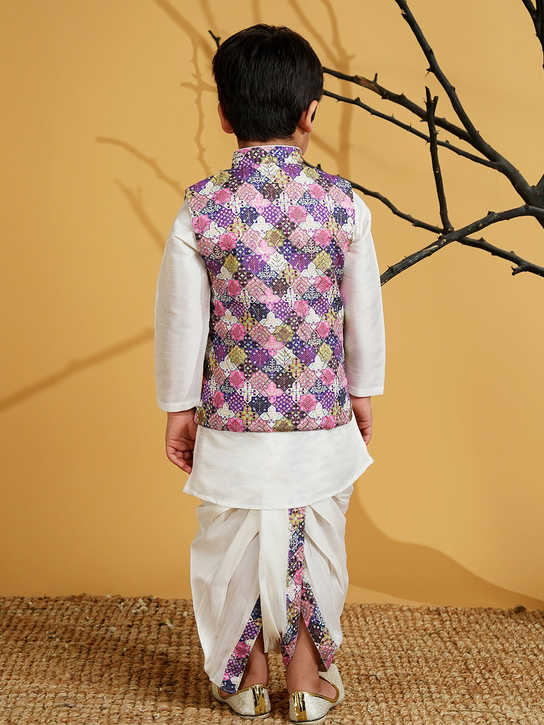 Purple Silk Blend Full Sleeves Embroidered Dhoti Set - AJ Dezines