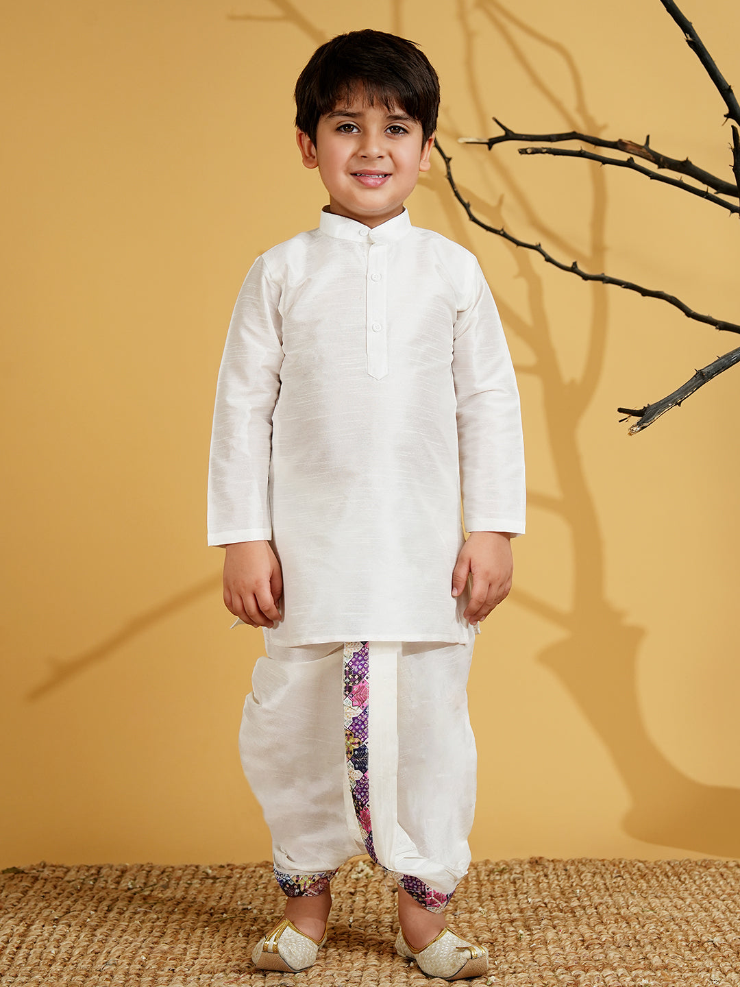 Purple Silk Blend Full Sleeves Embroidered Dhoti Set - AJ Dezines