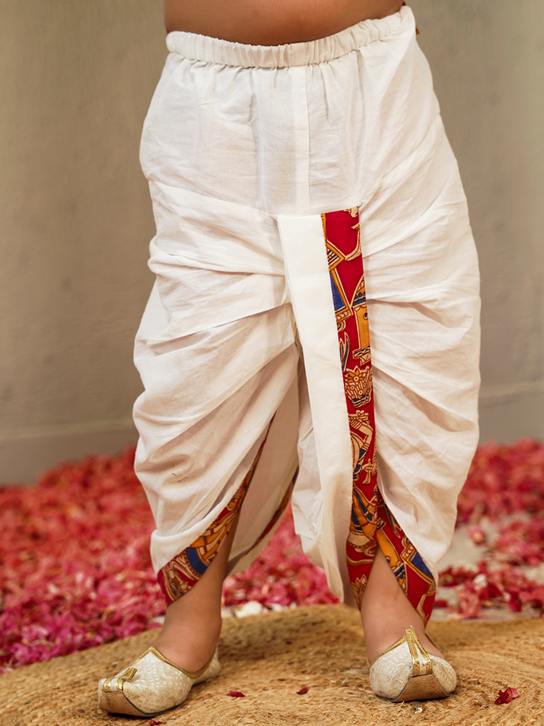 Red Cotton Full Sleeves Abstract Printed Dhoti Set for Boys
