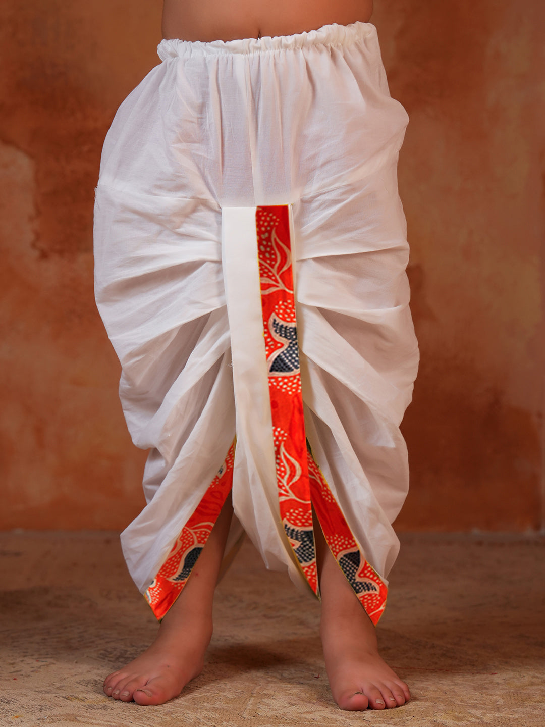Boys Orange Cotton Full Sleeves Floral Printed Dhoti Set - AJ Dezines
