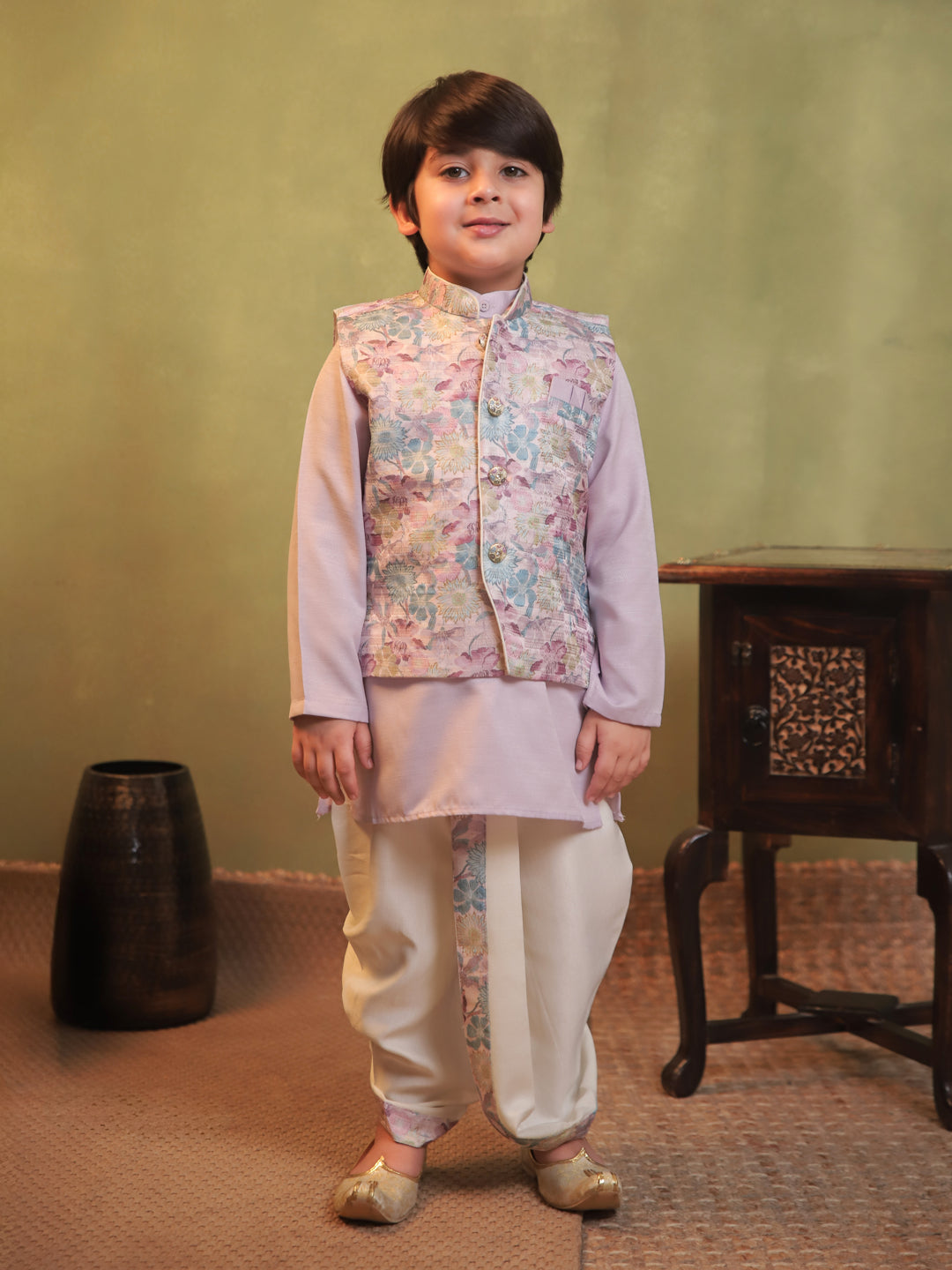 Pink Cotton Full Sleeves Floral Printed Dhoti Set