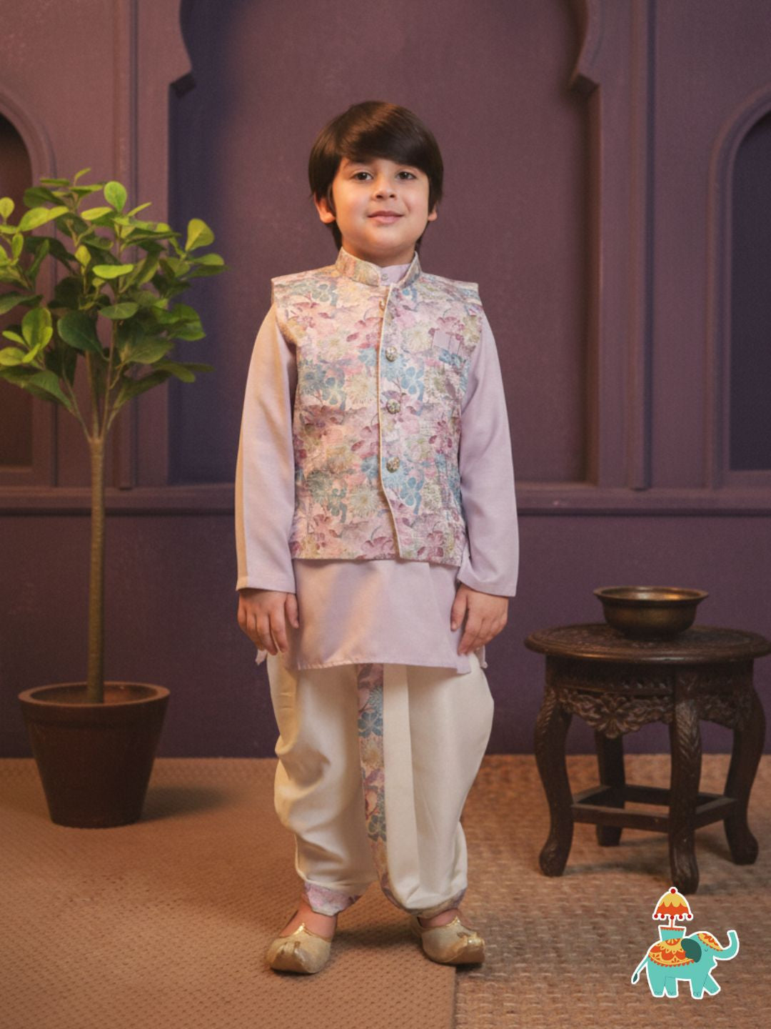 Pink Cotton Full Sleeves Floral Printed Dhoti Set