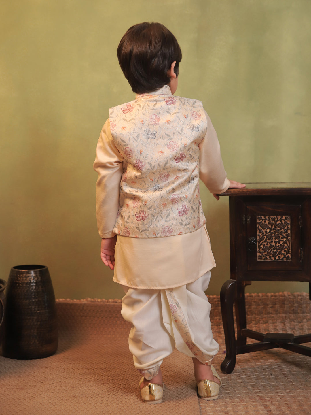 Yellow Cotton Full Sleeves Floral Printed Dhoti Set