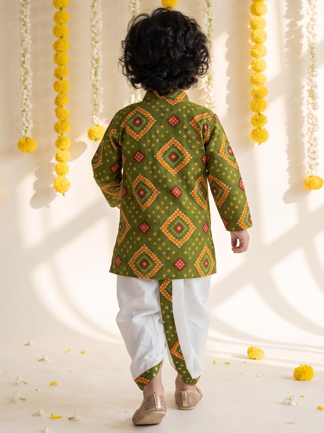 Green Bandhani Print Pure Cotton Sibling Set for Kids | Matching Brother & Sister Outfit