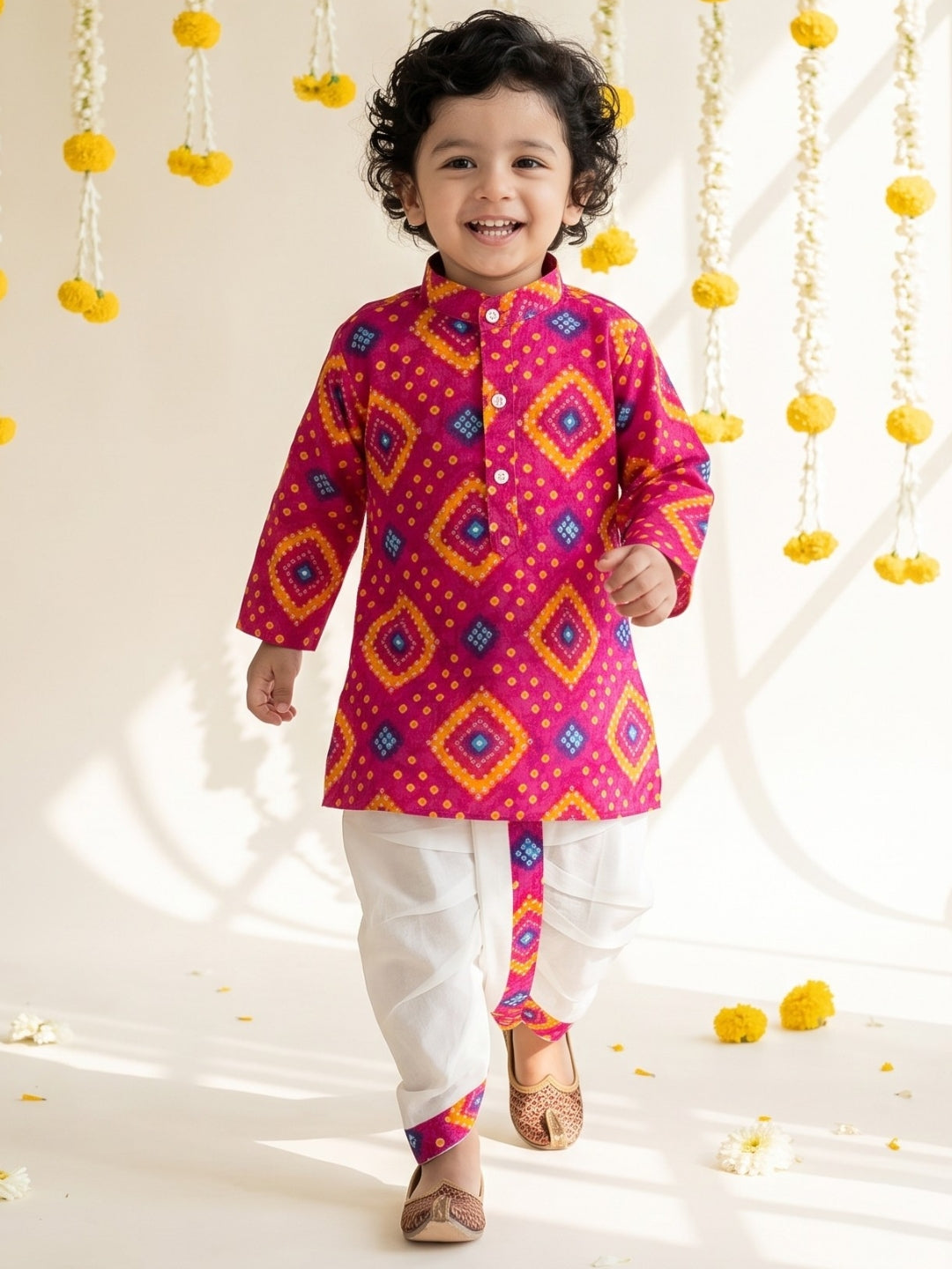Pink Bandhani Print Pure Cotton Sibling Set for Kids | Matching Brother & Sister Outfit