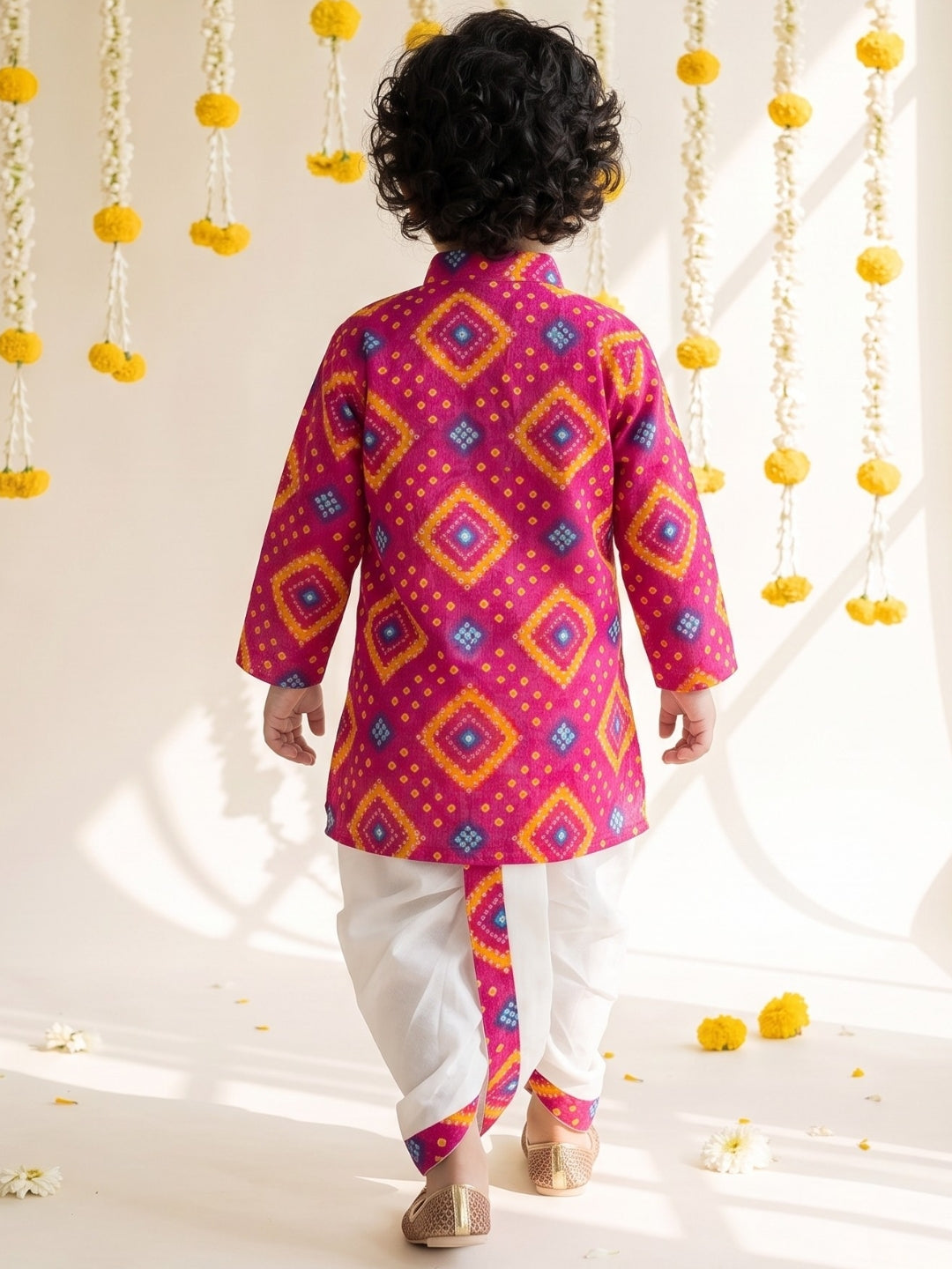 Pink Bandhani Print Pure Cotton Sibling Set for Kids | Matching Brother & Sister Outfit