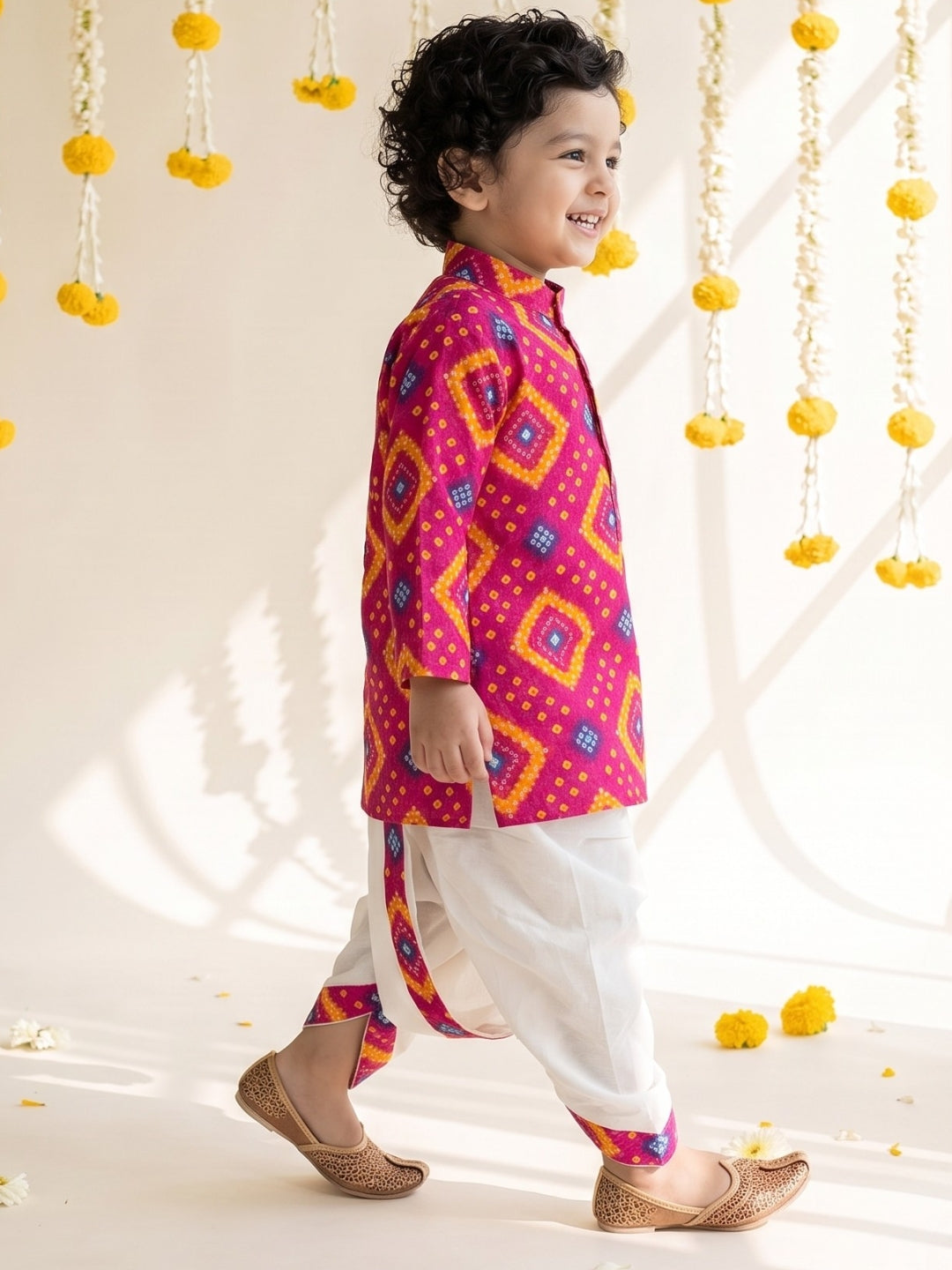 Pink Bandhani Print Pure Cotton Sibling Set for Kids | Matching Brother & Sister Outfit