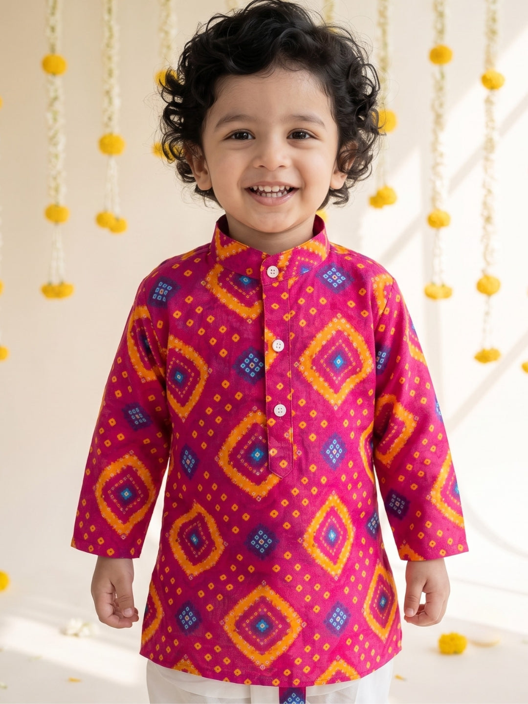 Pink Bandhani Print Pure Cotton Sibling Set for Kids | Matching Brother & Sister Outfit