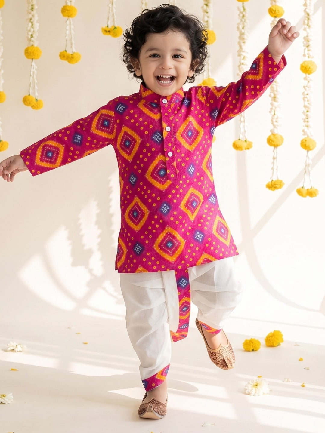 Pink Bandhani Print Pure Cotton Sibling Set for Kids | Matching Brother & Sister Outfit