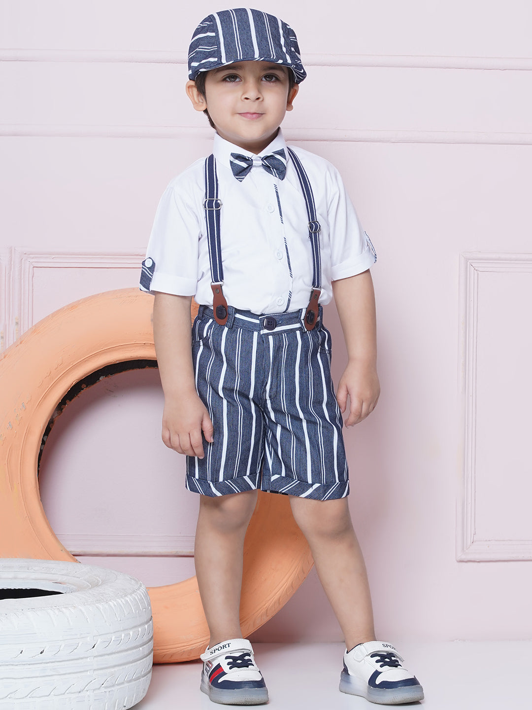 Kids Boys Blue Solid Cotton Blend Dungaree - AJ Dezines