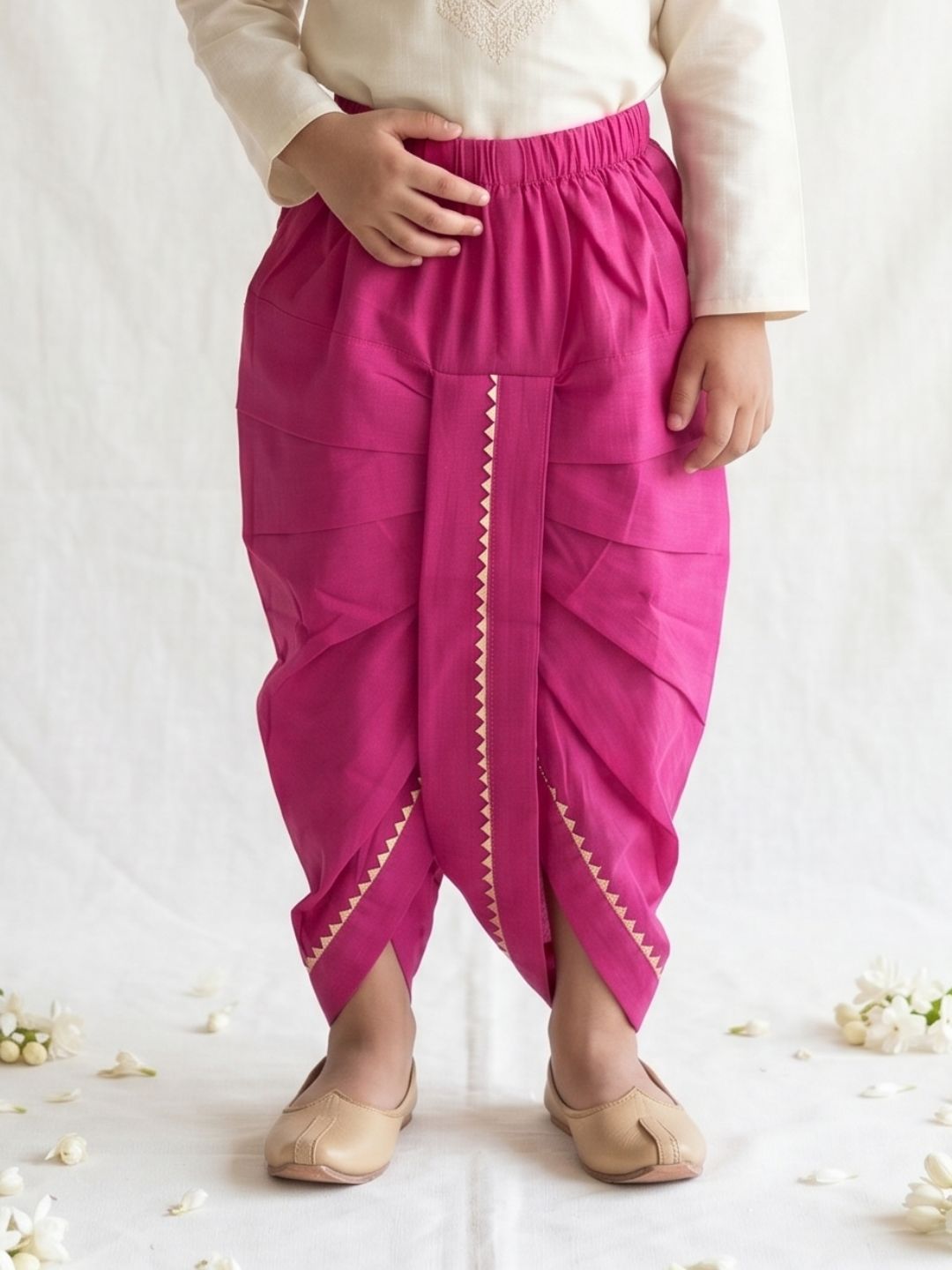 Pink Solid with Gotta Lace Pure Cotton Traditional Ethnic Wear Dhoti For Kids Boys