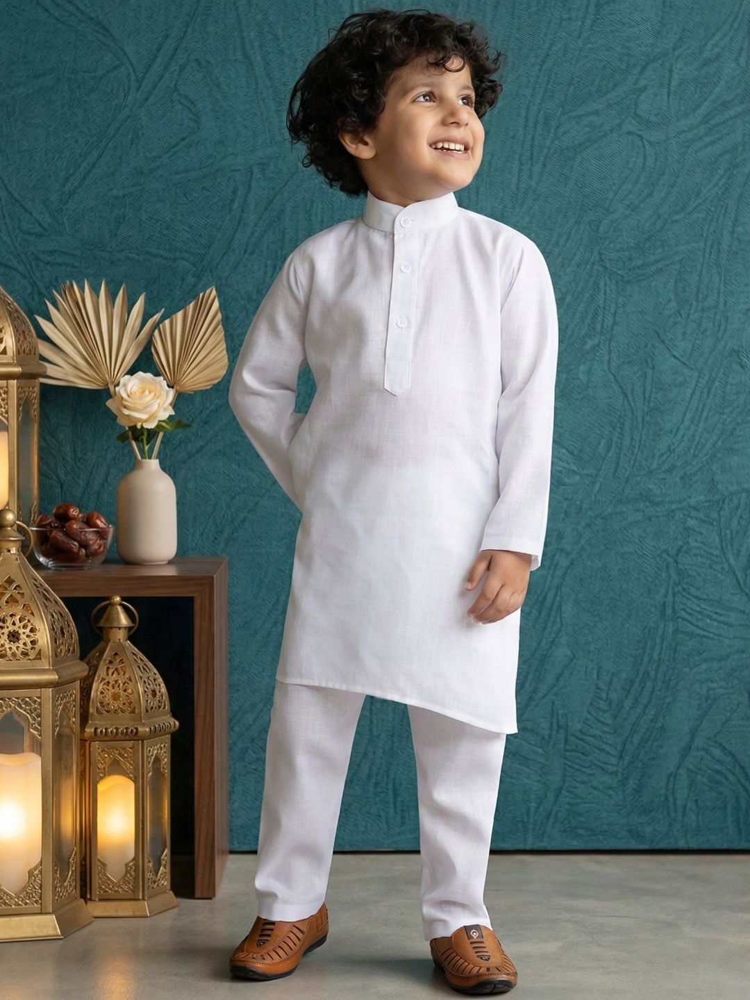 Kids Holi Boys White Solid Cotton Kurta Pyjama Set - AJ Dezines