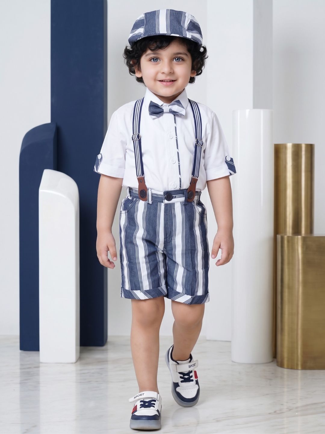 Kids Boys Light Blue Solid Cotton Blend Dungaree