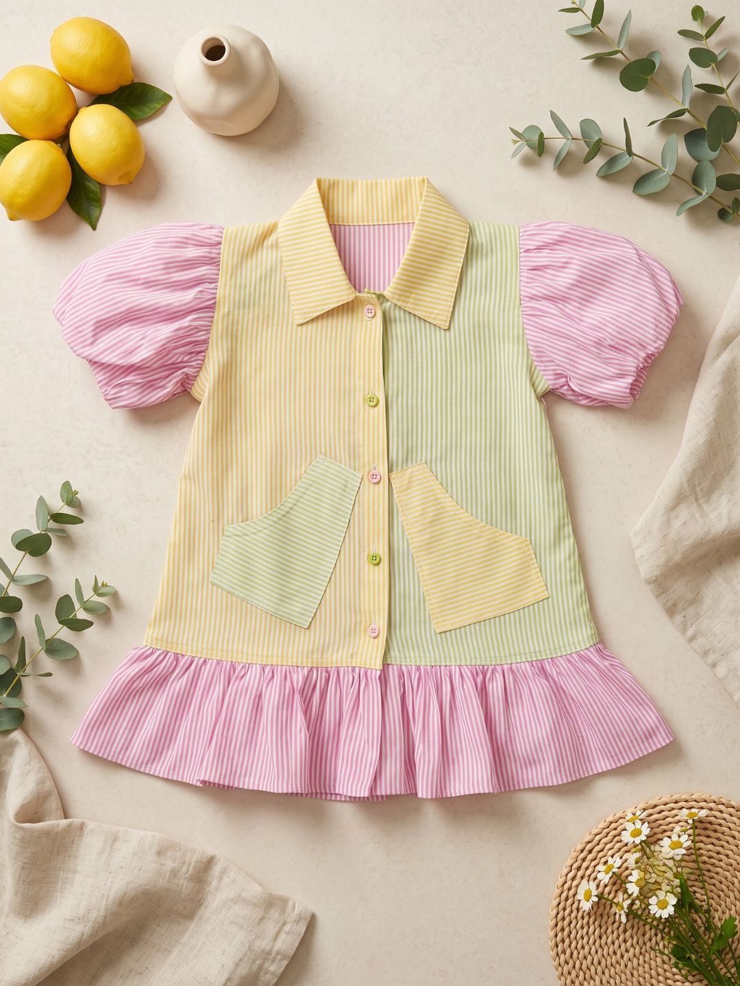 Pink Stripes Cotton Frocks For Girls