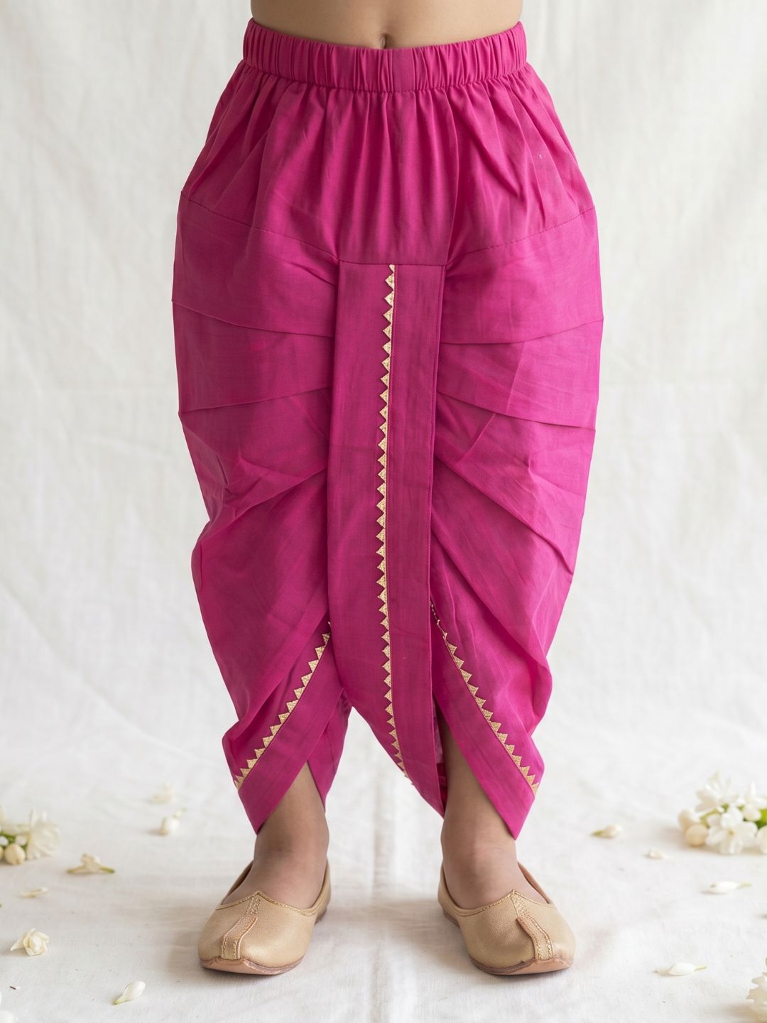 Pink Solid with Gotta Lace Pure Cotton Traditional Ethnic Wear Dhoti For Kids Boys