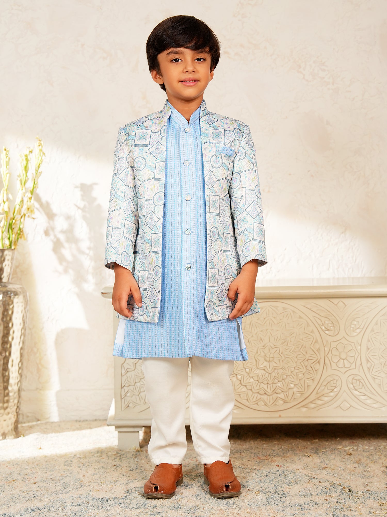 Blue Jacquard Full Sleeves Rich Embroidery Sherwani