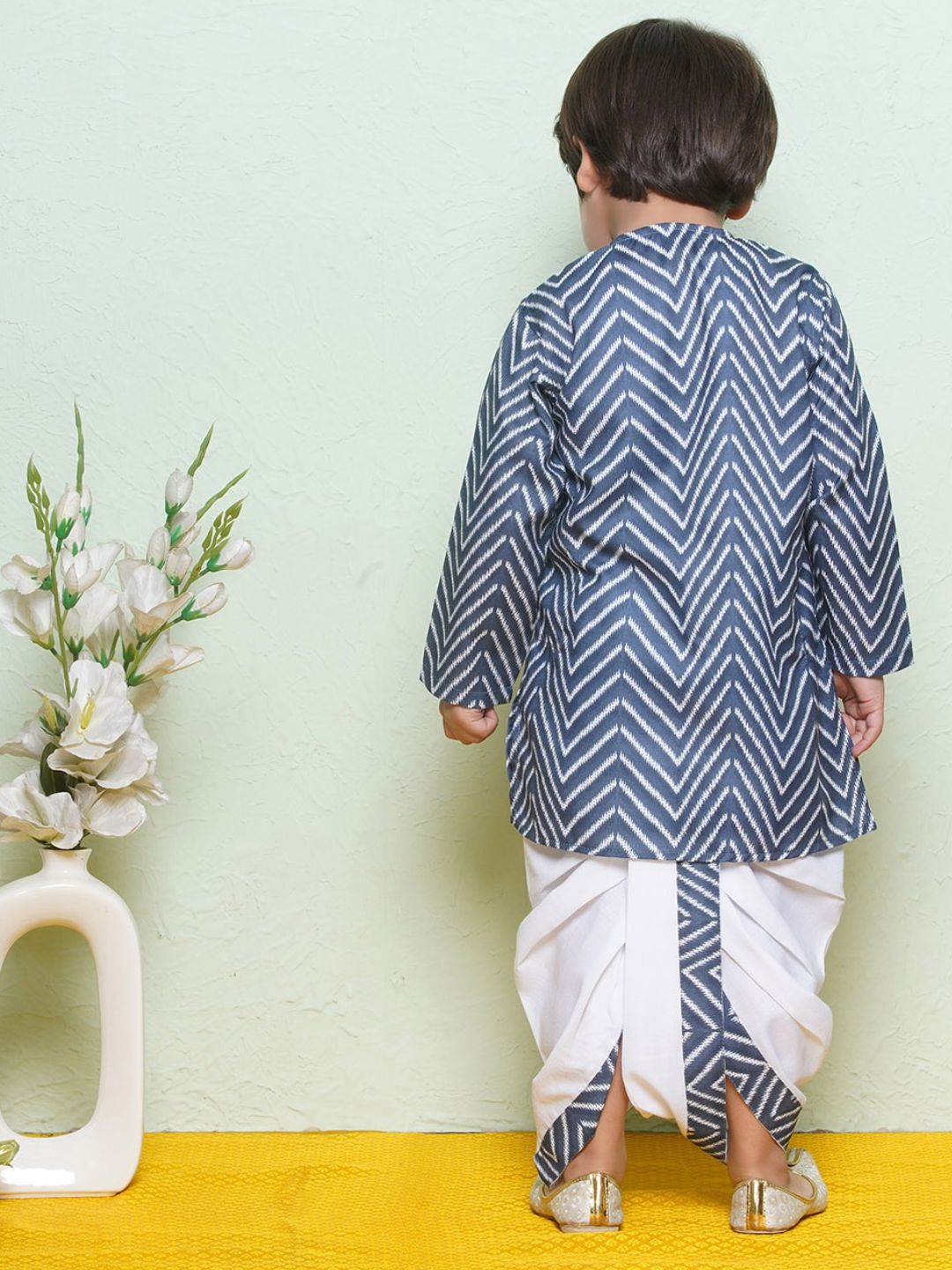Kids Boys Blue Zig Zag Pure Cotton Dhoti Set - AJ Dezines