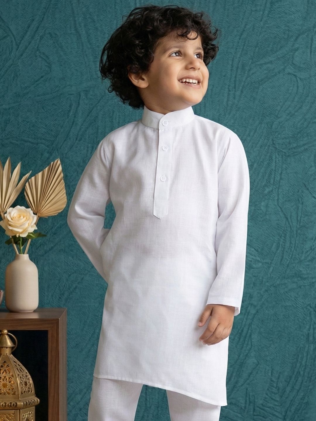 Kids Holi Boys White Solid Cotton Kurta - AJ Dezines