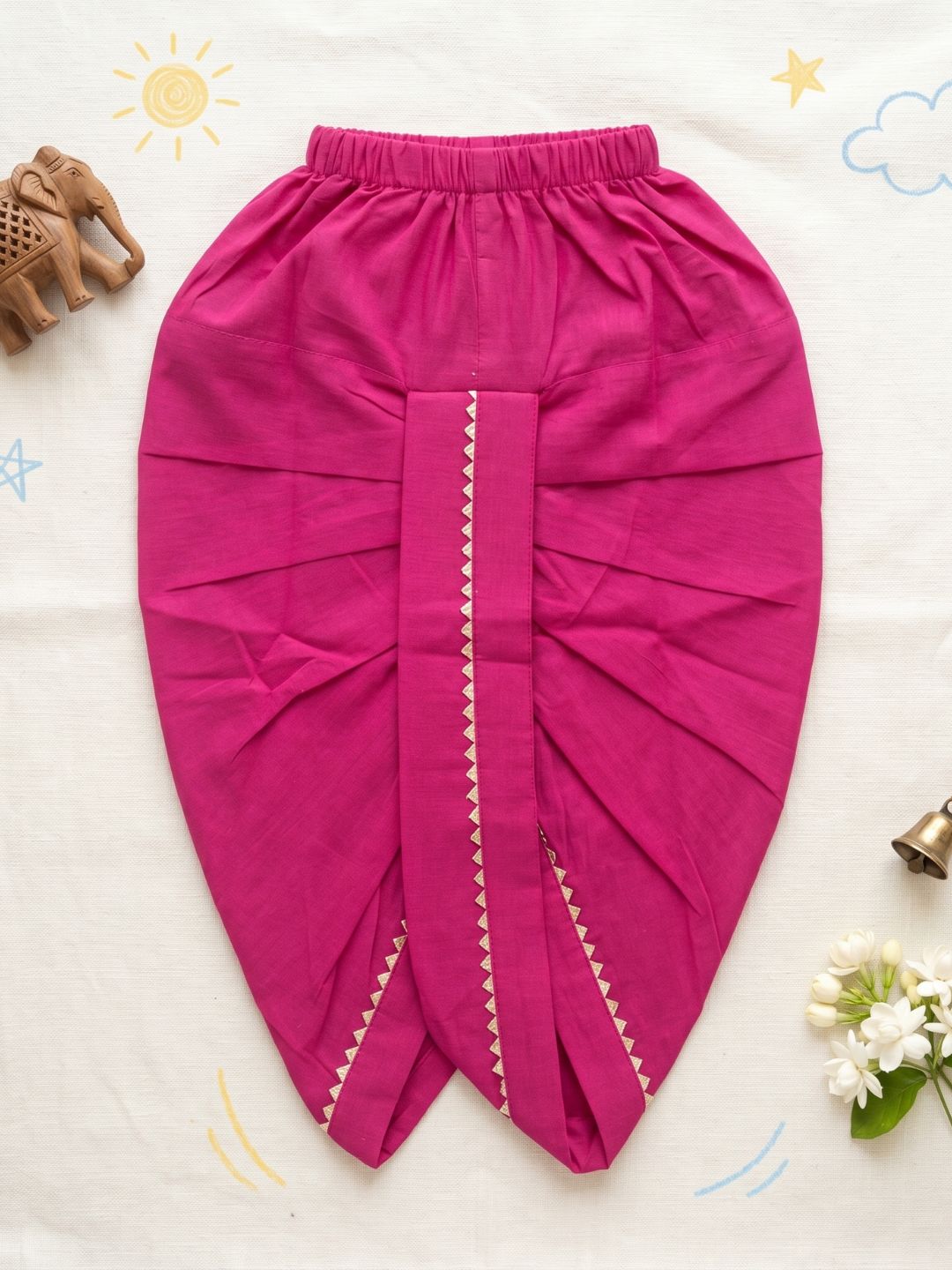 Pink Solid with Gotta Lace Pure Cotton Traditional Ethnic Wear Dhoti For Kids Boys