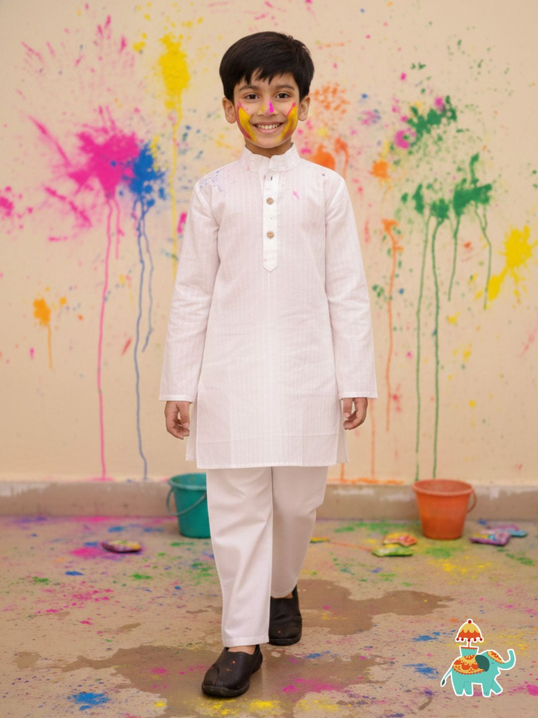White Cotton Holi Full sleeves Silver Striped Kurta Pyjama Set For Independence/ Republic Day - AJ Dezines