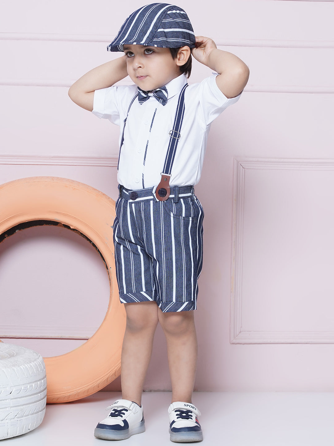 Kids Boys Blue Solid Cotton Blend Dungaree - AJ Dezines