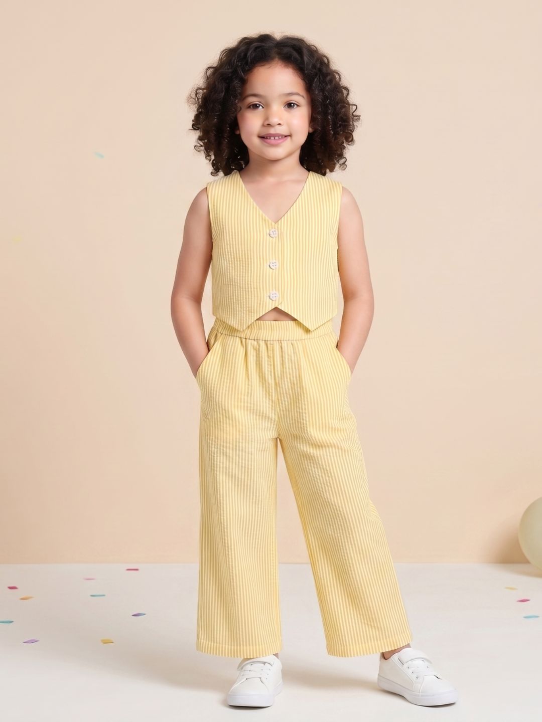 Yellow Stripes Cotton Co-Ords For Girls