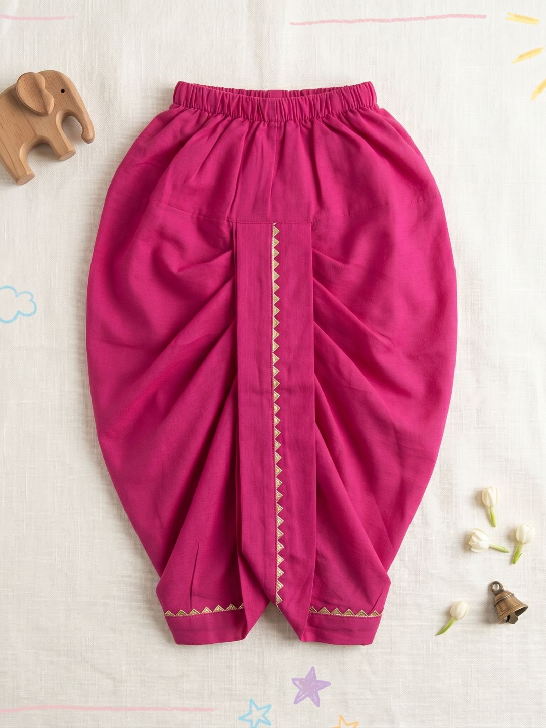 Pink Solid with Gotta Lace Pure Cotton Traditional Ethnic Wear Dhoti For Kids Boys