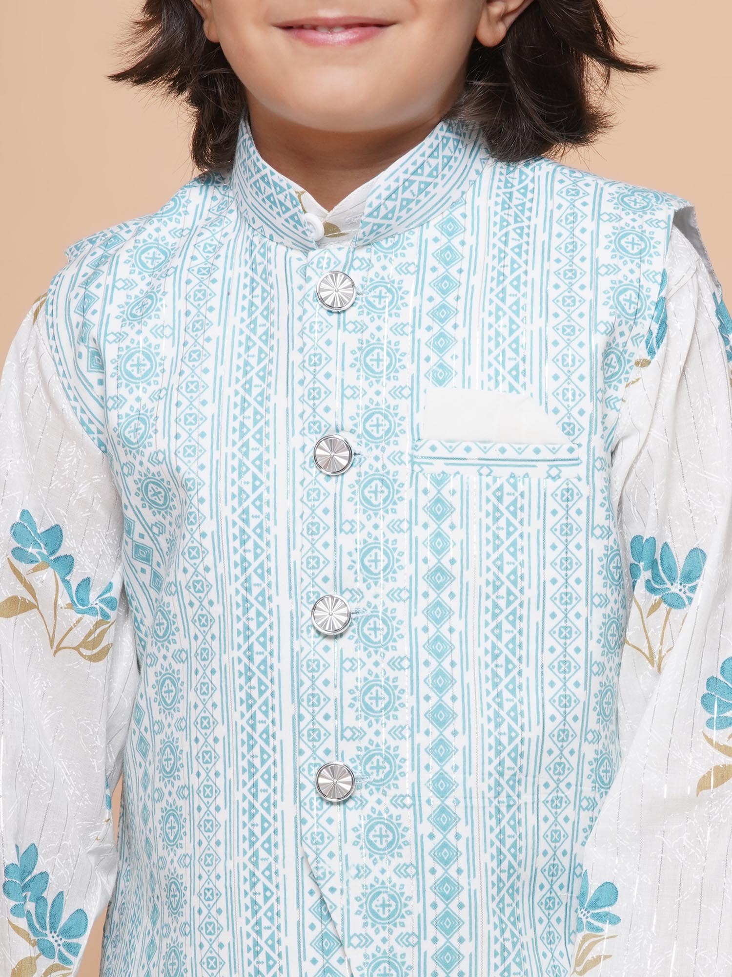 Kids Boys Blue Floral Print Cotton Suit Set - AJ Dezines
