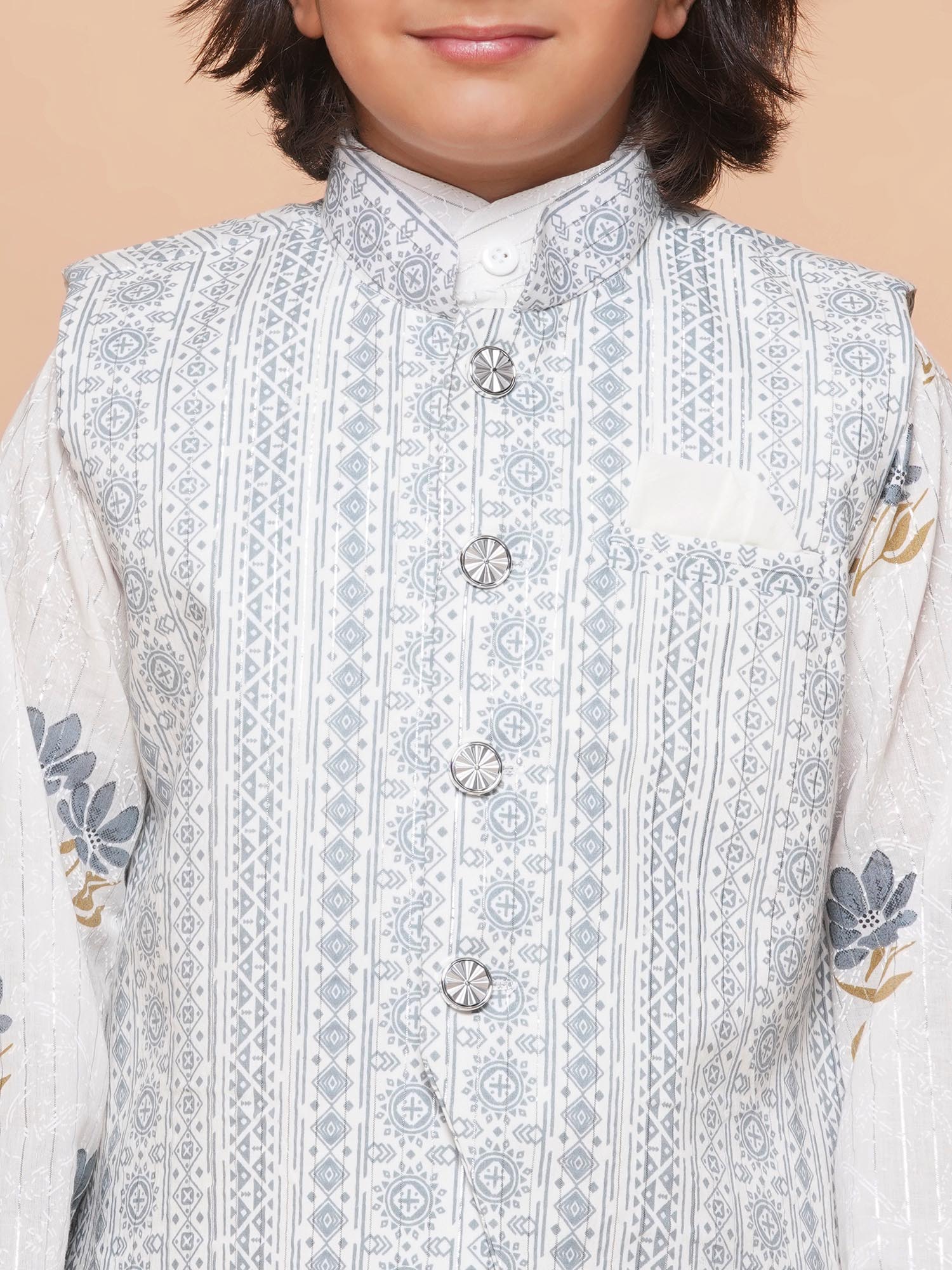 Boys Pure Cotton Kurta Pyjamas and GirlsKurti with Salwar Sibling Sets-Grey - AJ Dezines