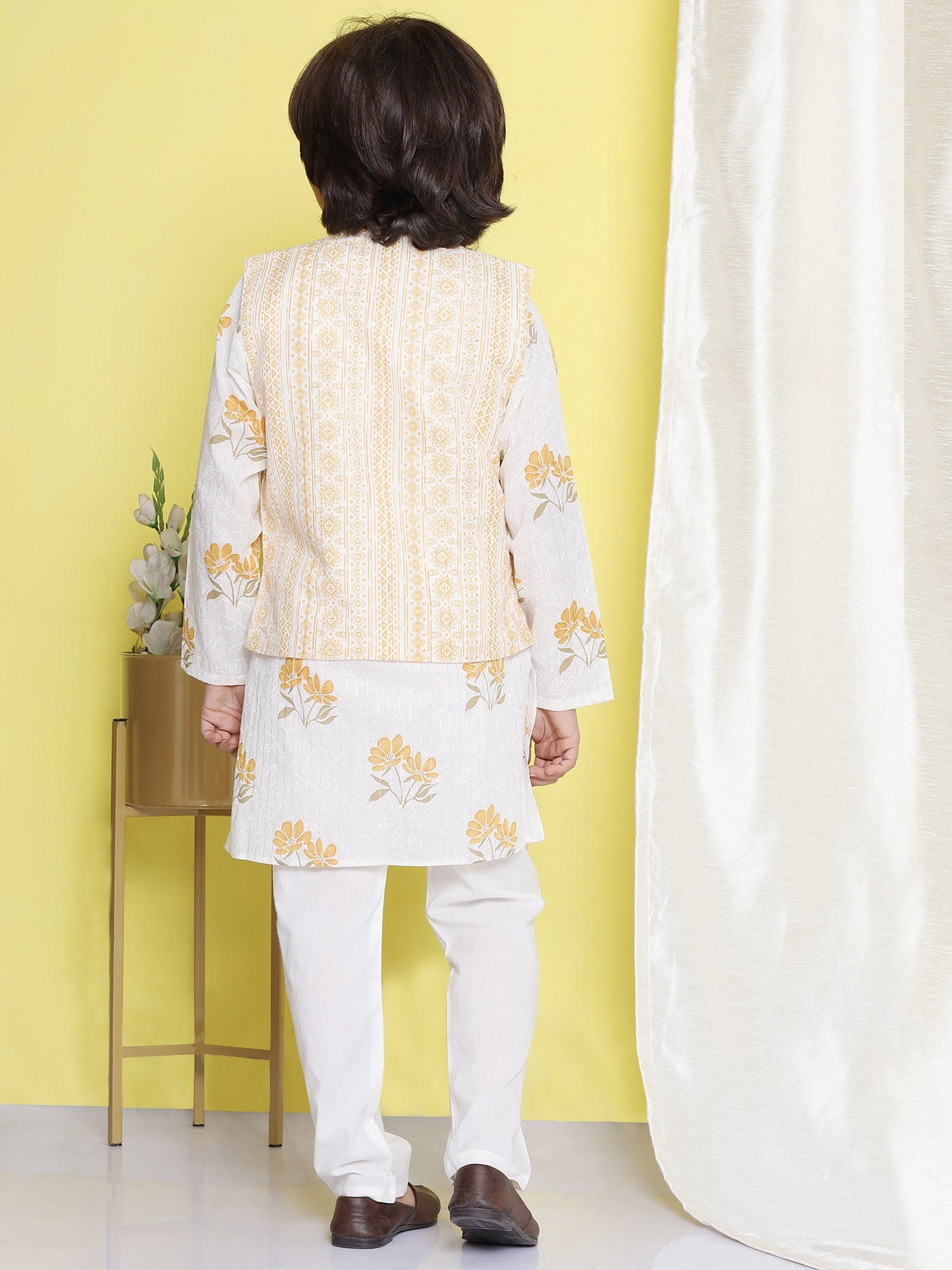 Boys Pure Cotton Kurta Pyjamas and GirlsKurti with Salwar Sibling Sets -Yellow - AJ Dezines