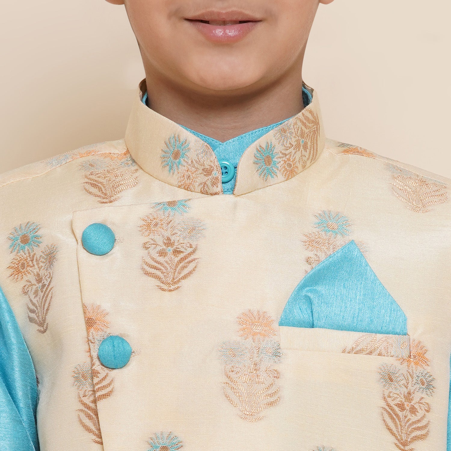Kids Cotton Silk 3pc Kurta Pant Set For Boys