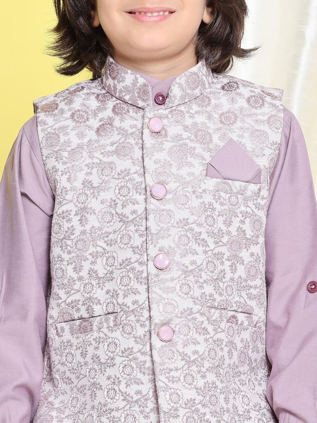 Kids Boys Purple Solid Cotton Blend Suit Set - AJ Dezines