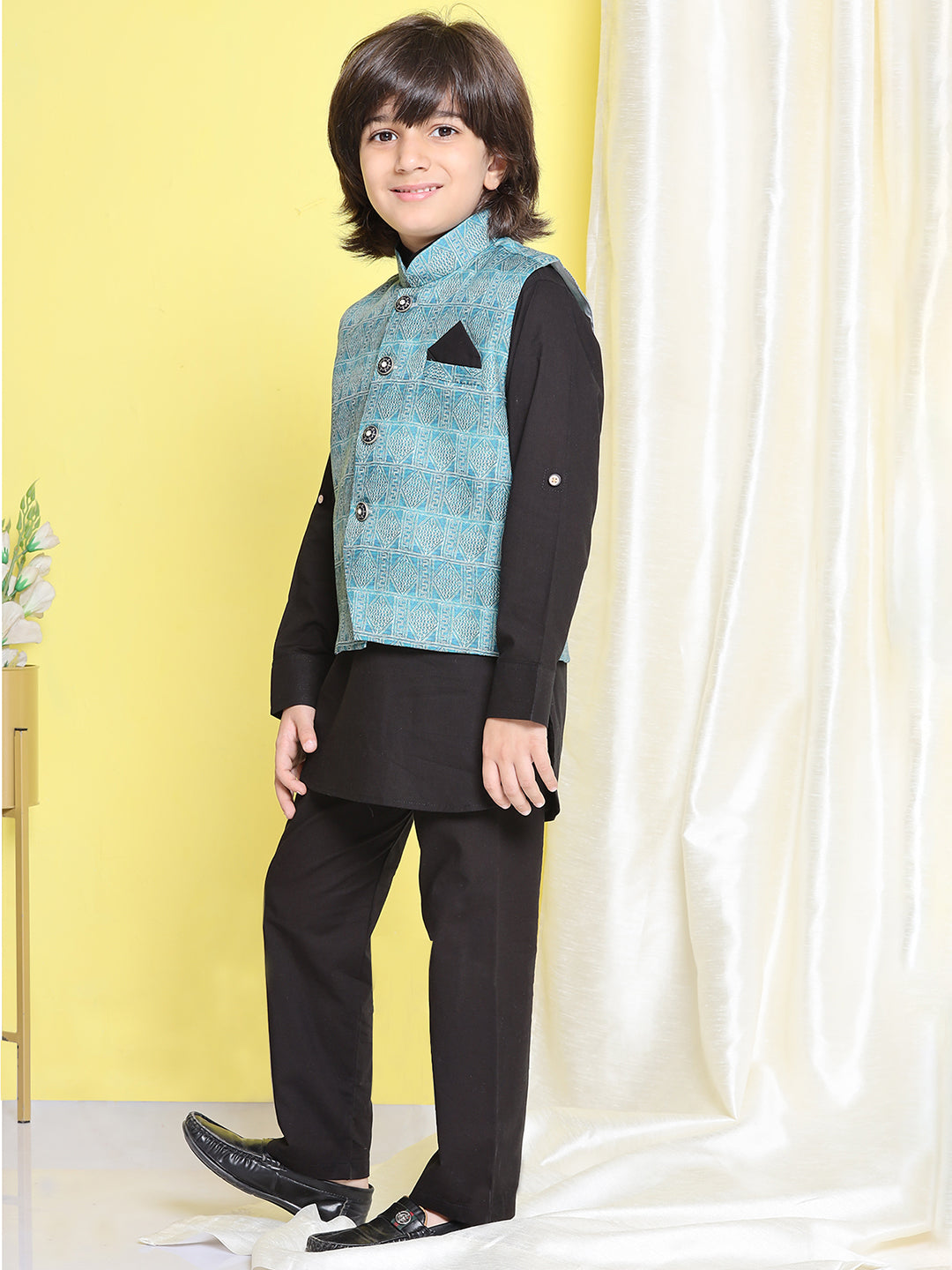 Kids Boys Black Solid Cotton Suit Set - AJ Dezines